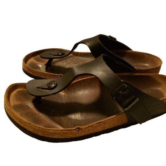Birkenstock Gizeh Birko Flor Black T-Strap Sandals Shoes Size 39 8-8.5 - Picture 2 of 16